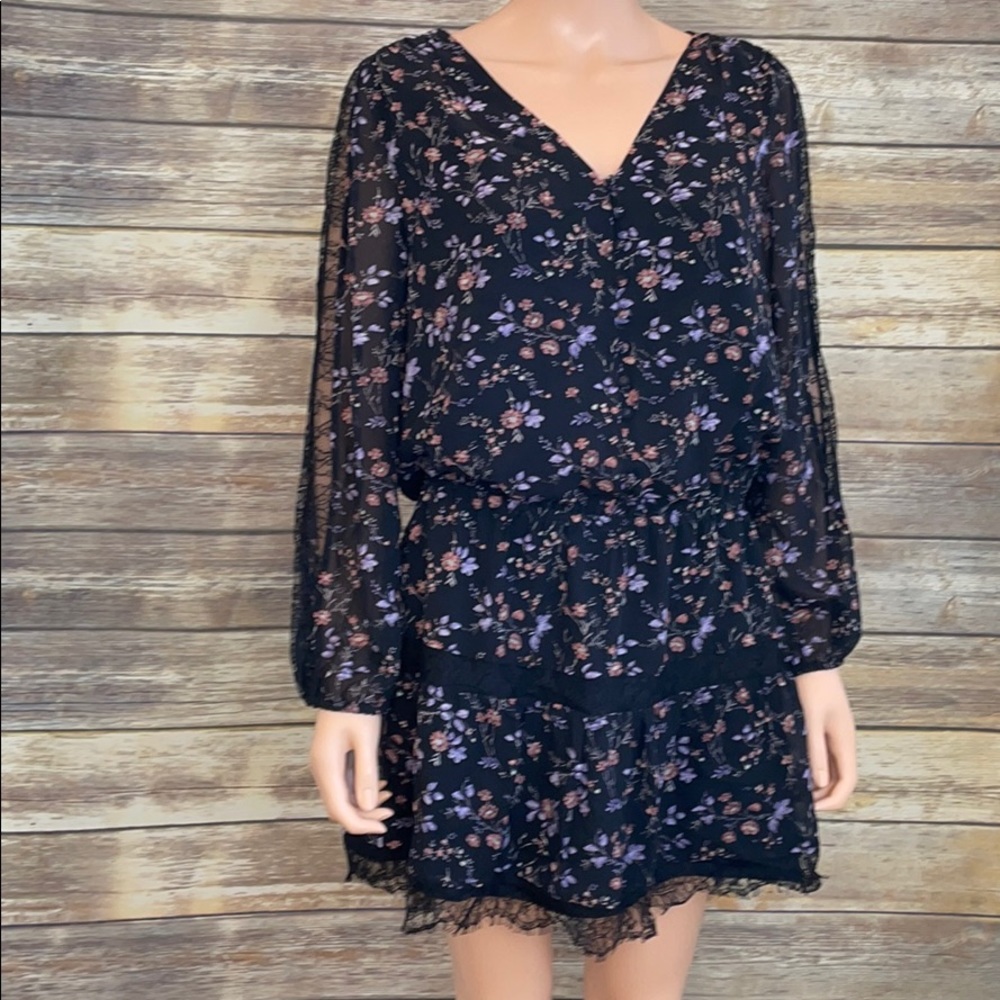 Joíe Auggie Black Floral-Print Blouson Dress